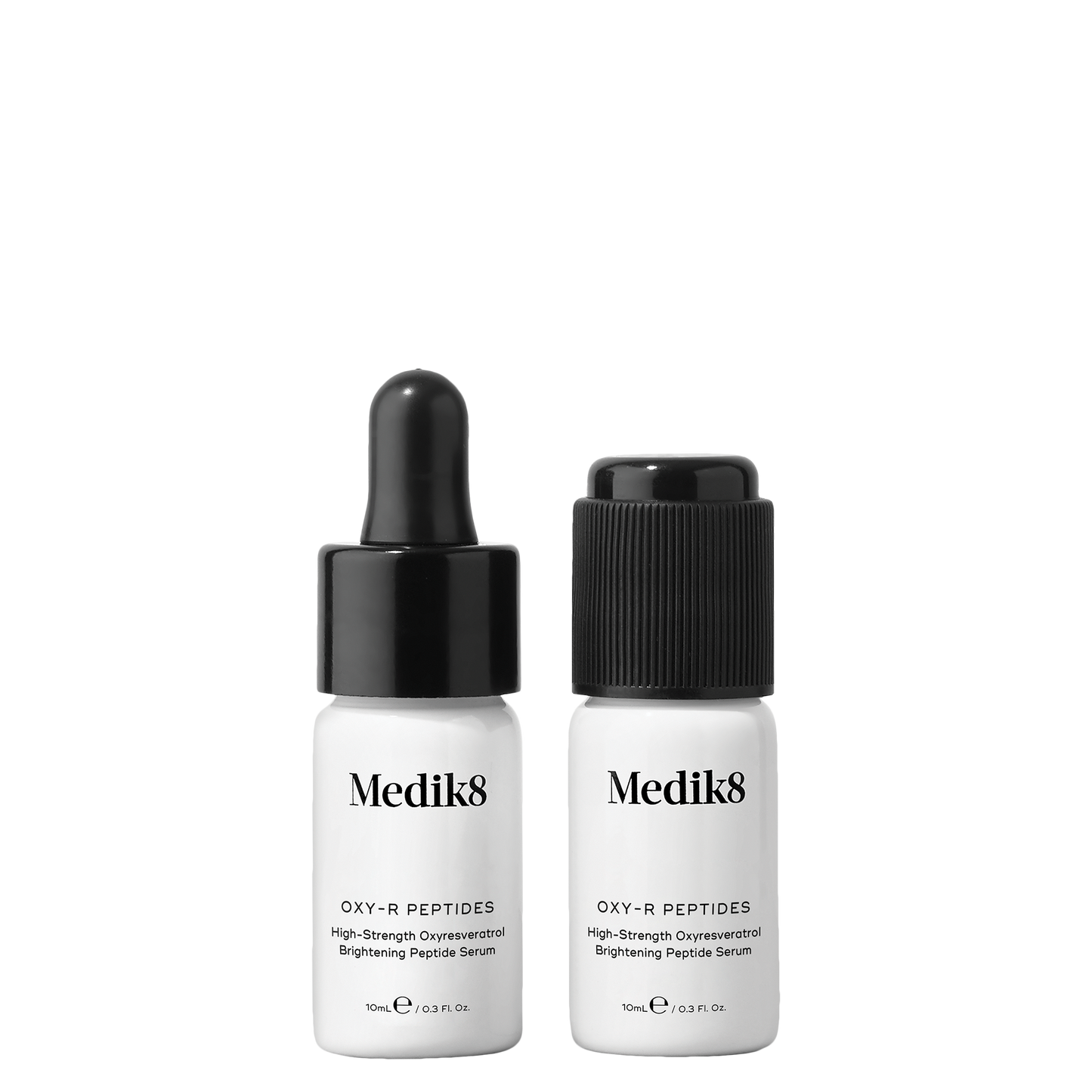 Two Medik8 OXY-R PEPTIDES skincare serum bottles on a white background