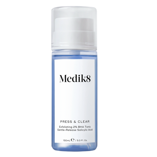 Medik8 Press & Clear skincare bottle on a white background
