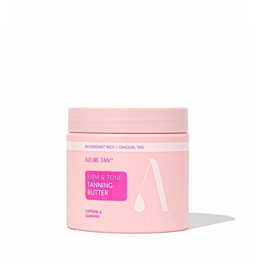 A PINK 200ML JAR OF AZURE TAN FIRM & TONE TANNING BUTTER