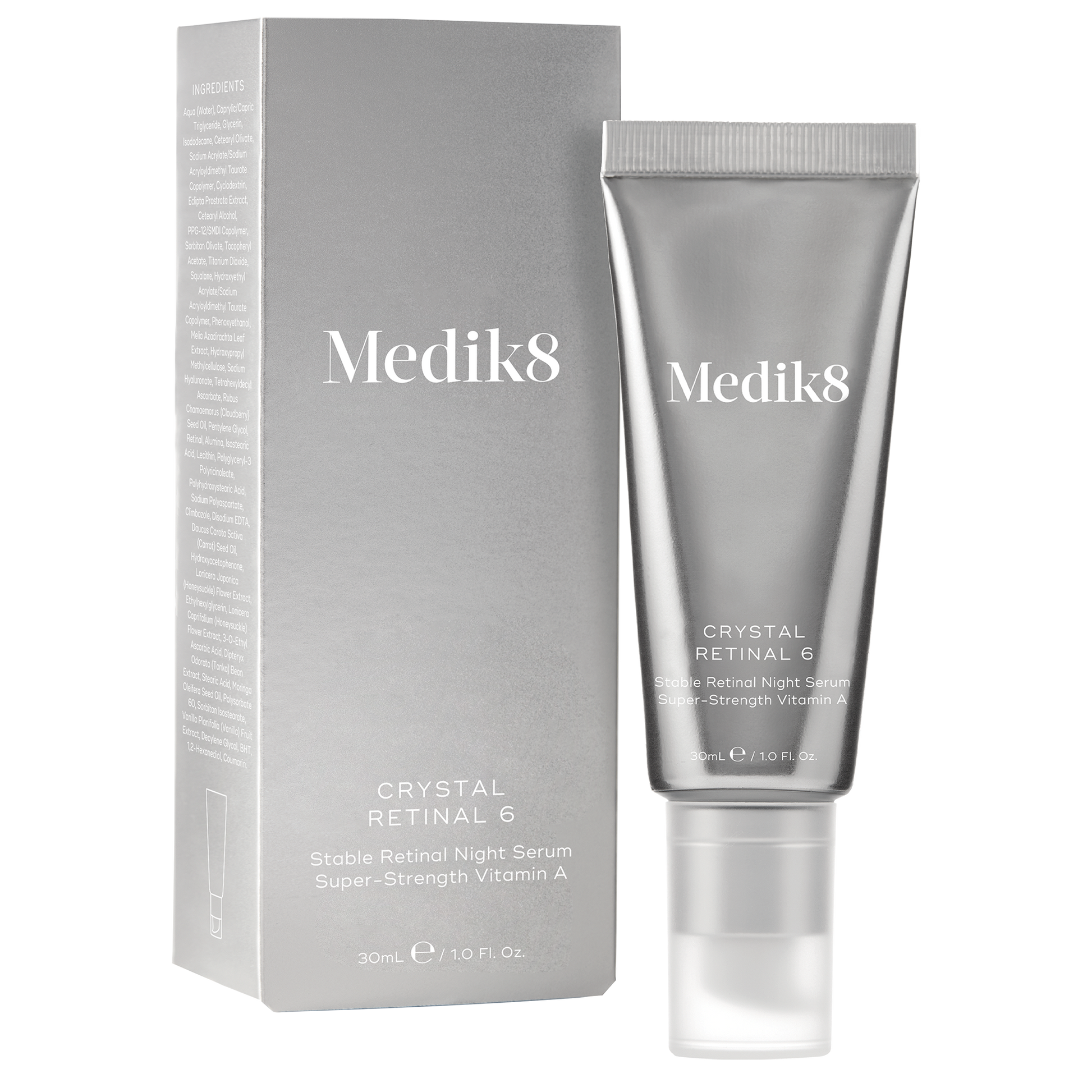 Medik8 Crystal Retinal 6 serum and packaging on a white background