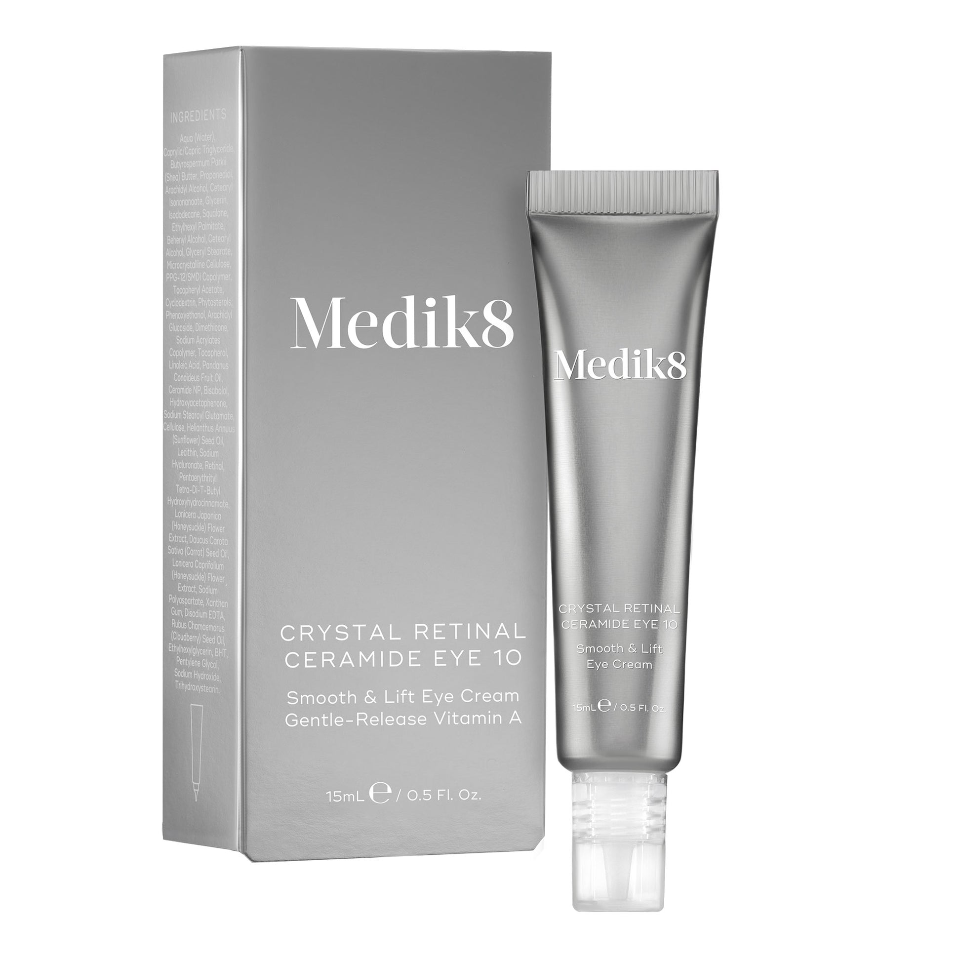 Medik8 Crystal Retinal Ceramide Eye 10 eye cream tube and packaging on a white background