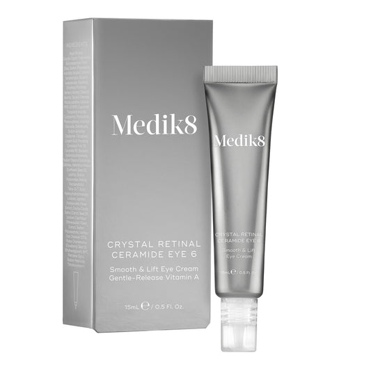 Medik8 Crystal Retinal Ceramide Eye 6 eye cream tube and packaging on a white background