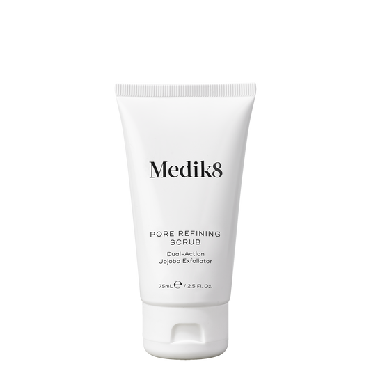 Medik8 pore refining scrub tube on a white background