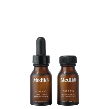 Two Medik8 Pure C15 Vitamin C serums on a white background