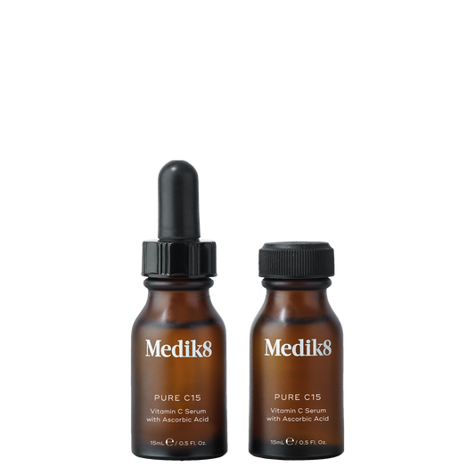 Two Medik8 Pure C15 Vitamin C serums on a white background