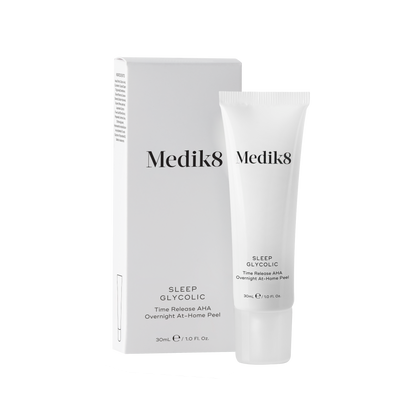 Medik8 SLEEP GLYCOLIC skincare product with packaging on a white background