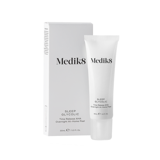 Medik8 SLEEP GLYCOLIC skincare product with packaging on a white background