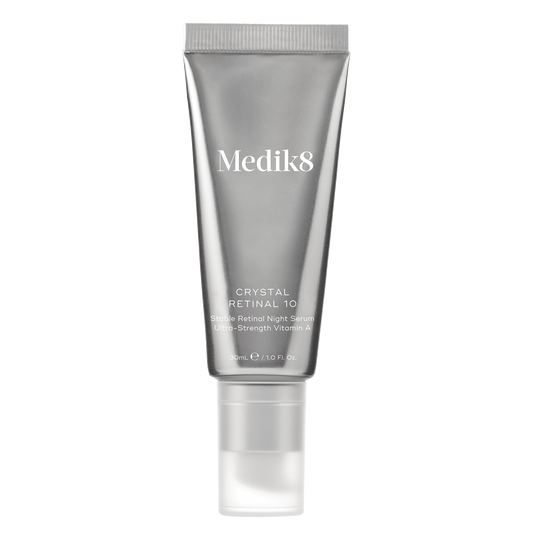 Medik8 Crystal Retinal 10 skincare serum tube on a white background