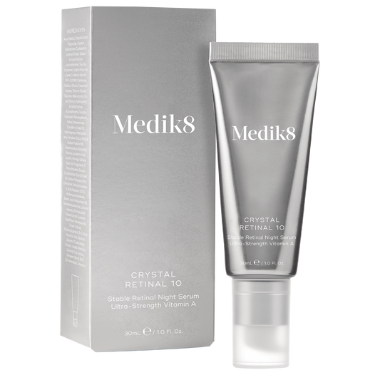 Medik8 Crystal Retinal 10 serum and packaging on a white background